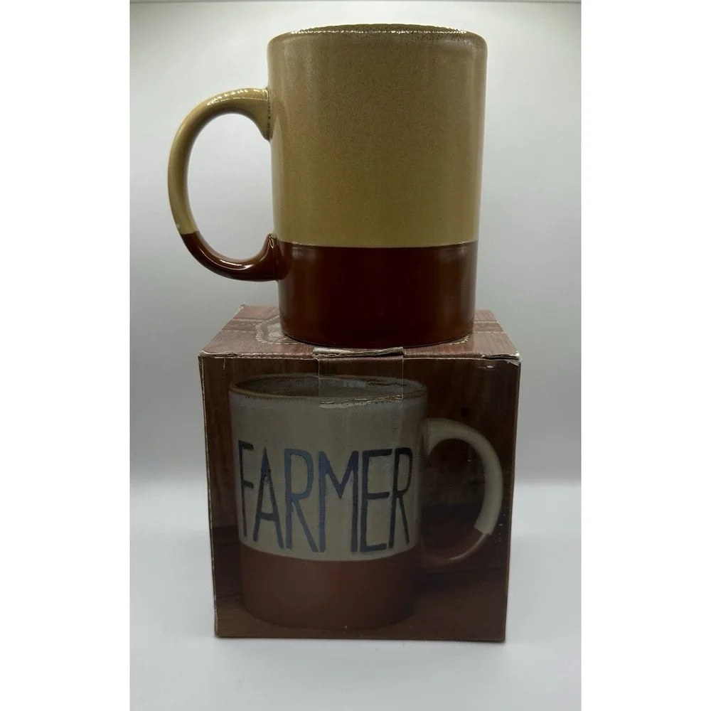 Cowboy Living FARMER Mug Coffee Cup 16 oz Rustic Stoneware NEW - Picture 2 of 6